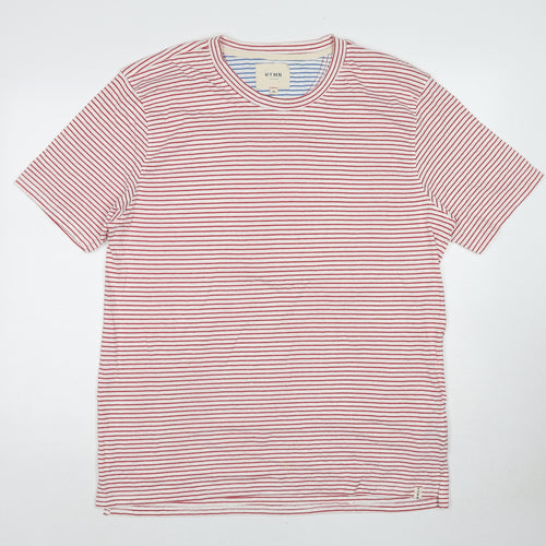 Hymn Womens Red Striped Cotton Basic T-Shirt Size XL Round Neck