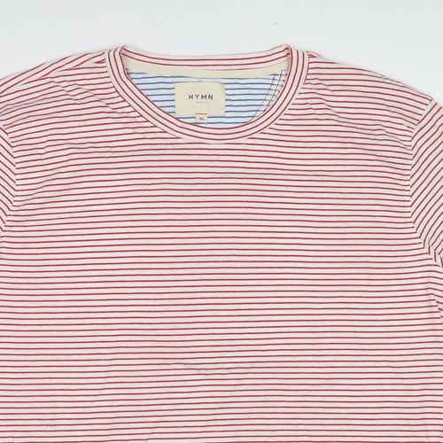 Hymn Womens Red Striped Cotton Basic T-Shirt Size XL Round Neck