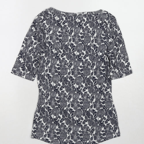Marks and Spencer Womens Blue Floral Cotton Basic T-Shirt Size 8 Scoop Neck