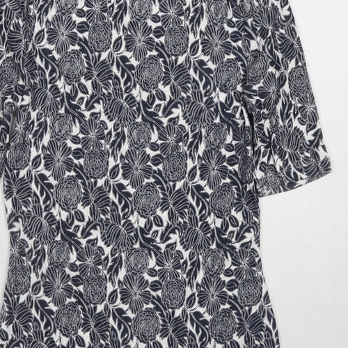 Marks and Spencer Womens Blue Floral Cotton Basic T-Shirt Size 8 Scoop Neck