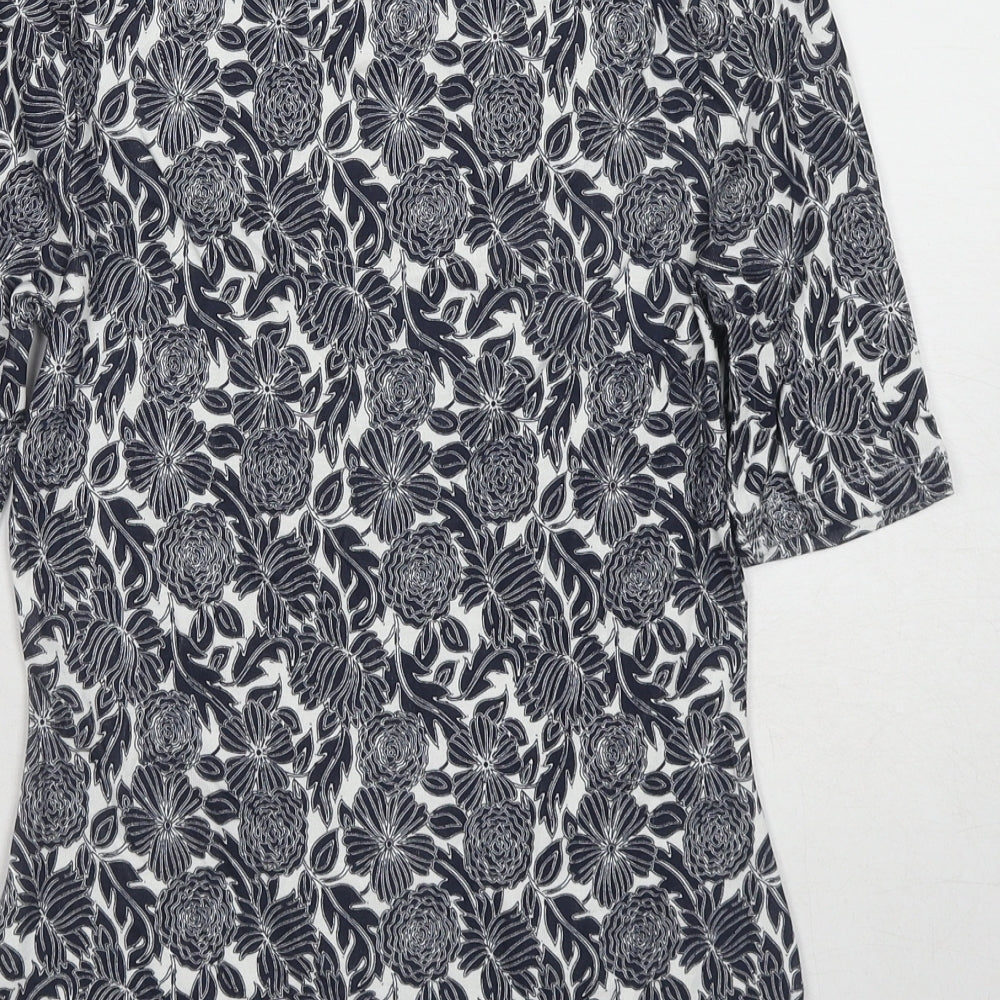 Marks and Spencer Womens Blue Floral Cotton Basic T-Shirt Size 8 Scoop Neck