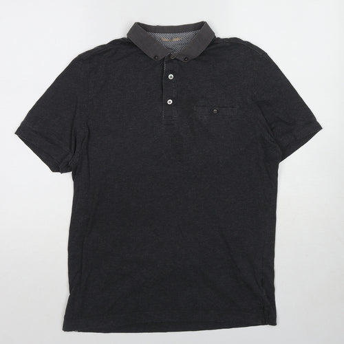 Marks and Spencer Mens Grey Cotton Polo Size S Collared Pullover