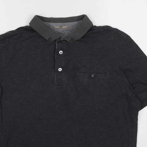 Marks and Spencer Mens Grey Cotton Polo Size S Collared Pullover