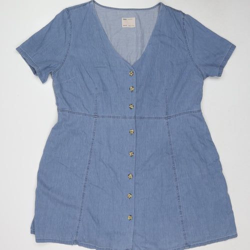 ASOS Womens Blue Cotton A-Line Size 24 V-Neck Button