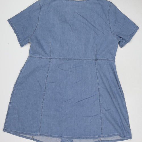 ASOS Womens Blue Cotton A-Line Size 24 V-Neck Button
