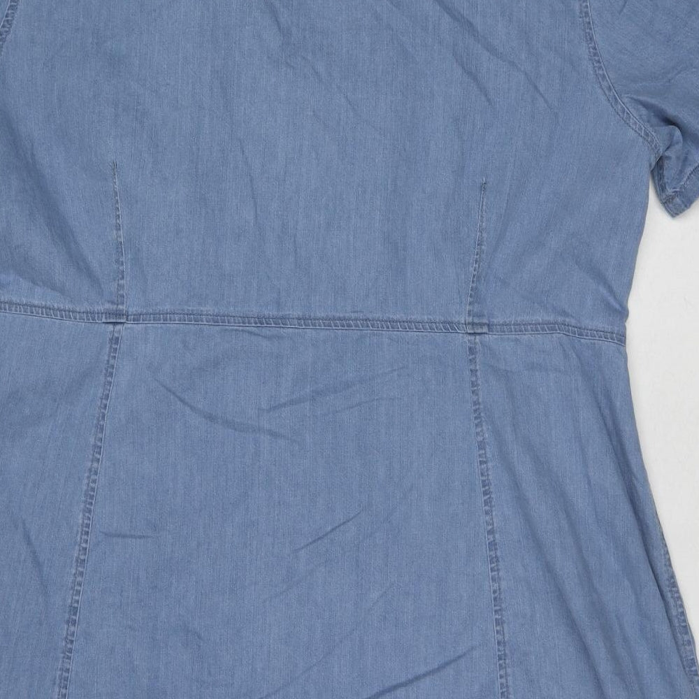 ASOS Womens Blue Cotton A-Line Size 24 V-Neck Button