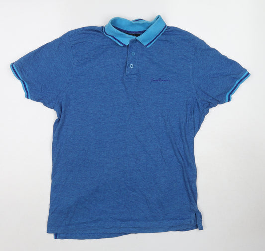 Pierre Cardin Mens Blue Cotton Polo Size M Collared Pullover