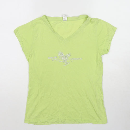 SOL'S Womens Green Cotton Basic T-Shirt Size M V-Neck - Hawk
