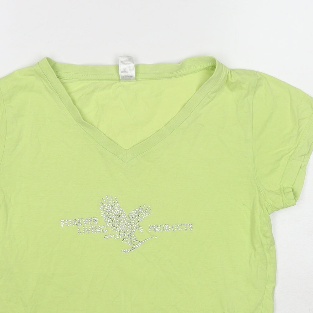 SOL'S Womens Green Cotton Basic T-Shirt Size M V-Neck - Hawk
