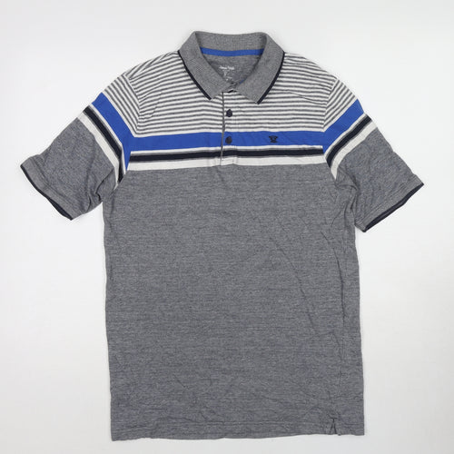 EWM Mens Grey Colourblock Cotton Polo Size M Collared Pullover