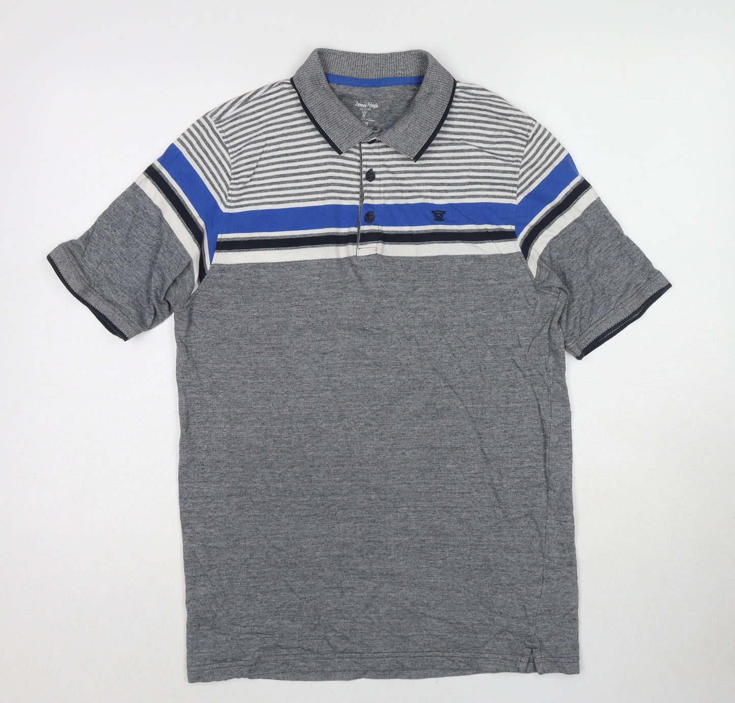 EWM Mens Grey Colourblock Cotton Polo Size M Collared Pullover