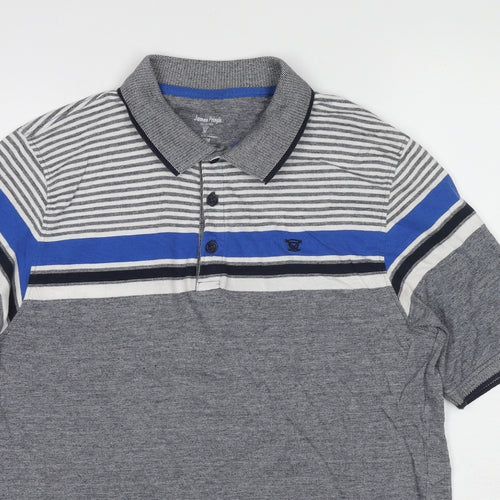 EWM Mens Grey Colourblock Cotton Polo Size M Collared Pullover