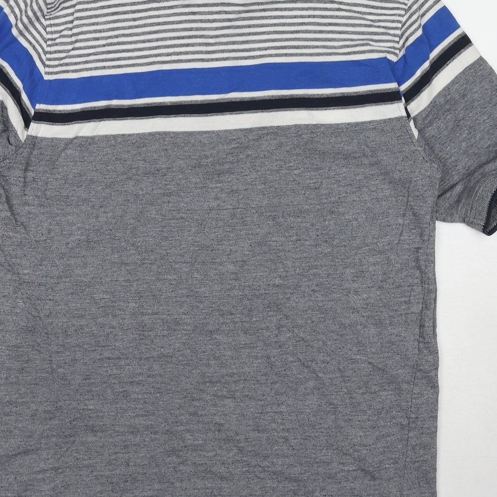 EWM Mens Grey Colourblock Cotton Polo Size M Collared Pullover