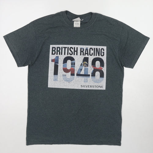 Silverstone Mens Grey Cotton T-Shirt Size M Round Neck - British Racing 1948