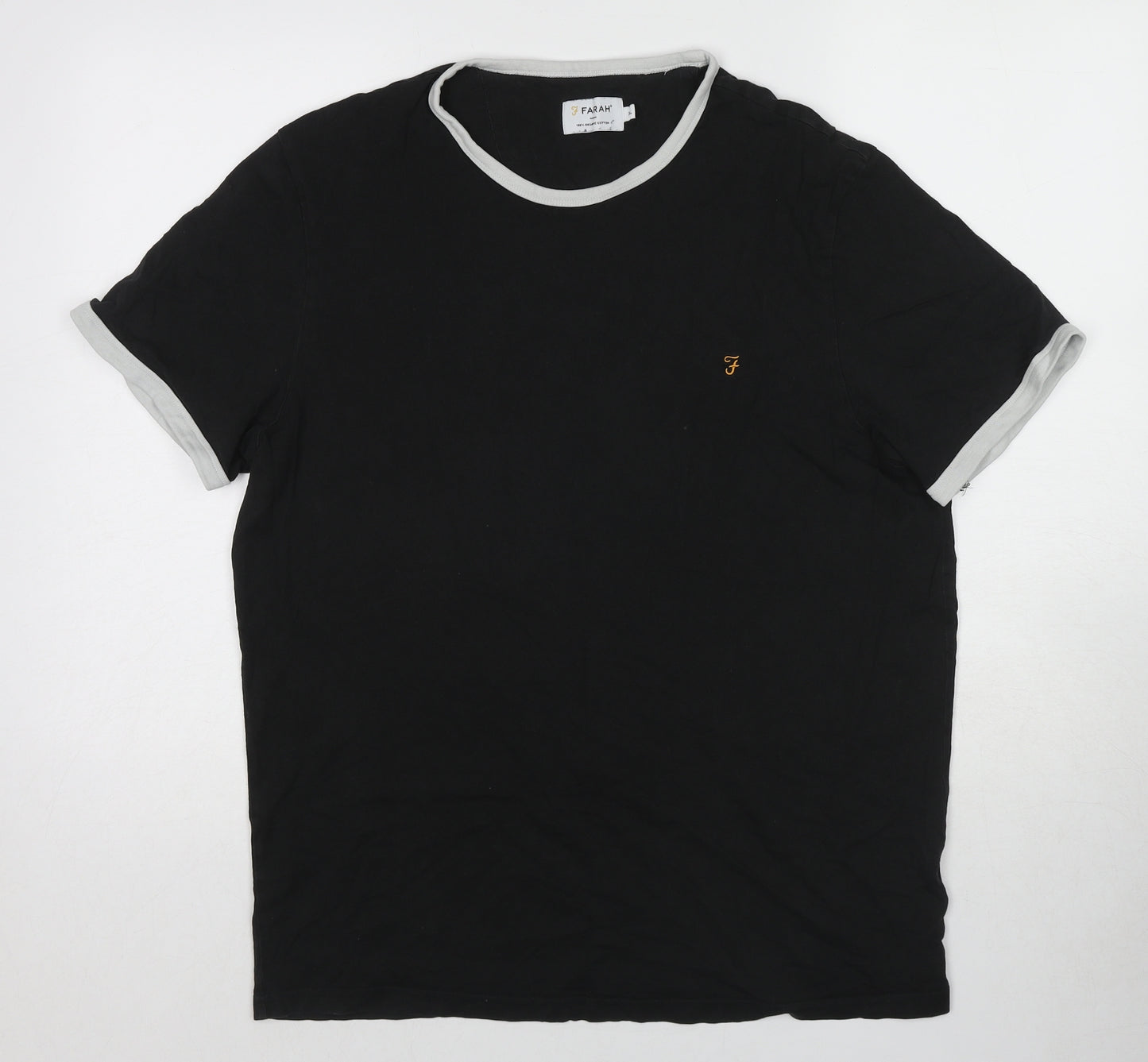 Farah Mens Black Cotton T-Shirt Size XL Round Neck