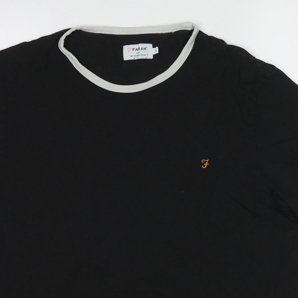 Farah Mens Black Cotton T-Shirt Size XL Round Neck