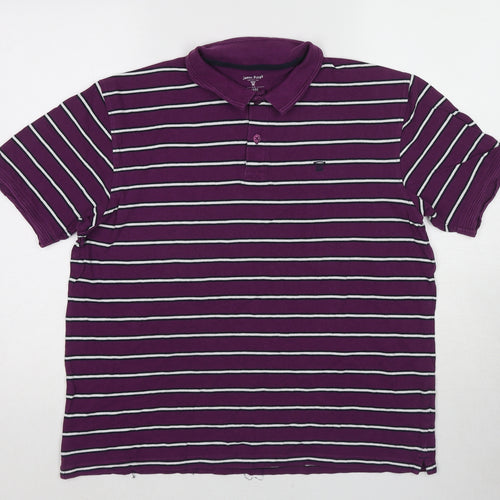 EWM Mens Purple Striped Cotton Polo Size L Collared Pullover