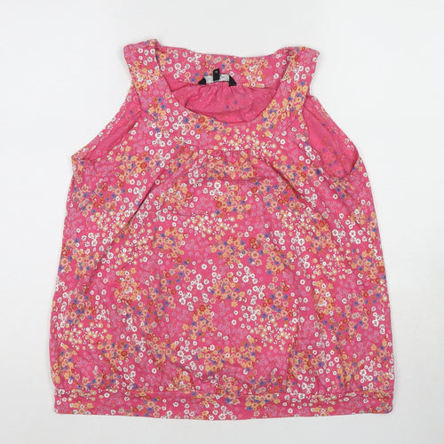 Debenhams Womens Pink Floral Cotton Basic Tank Size 14 Round Neck