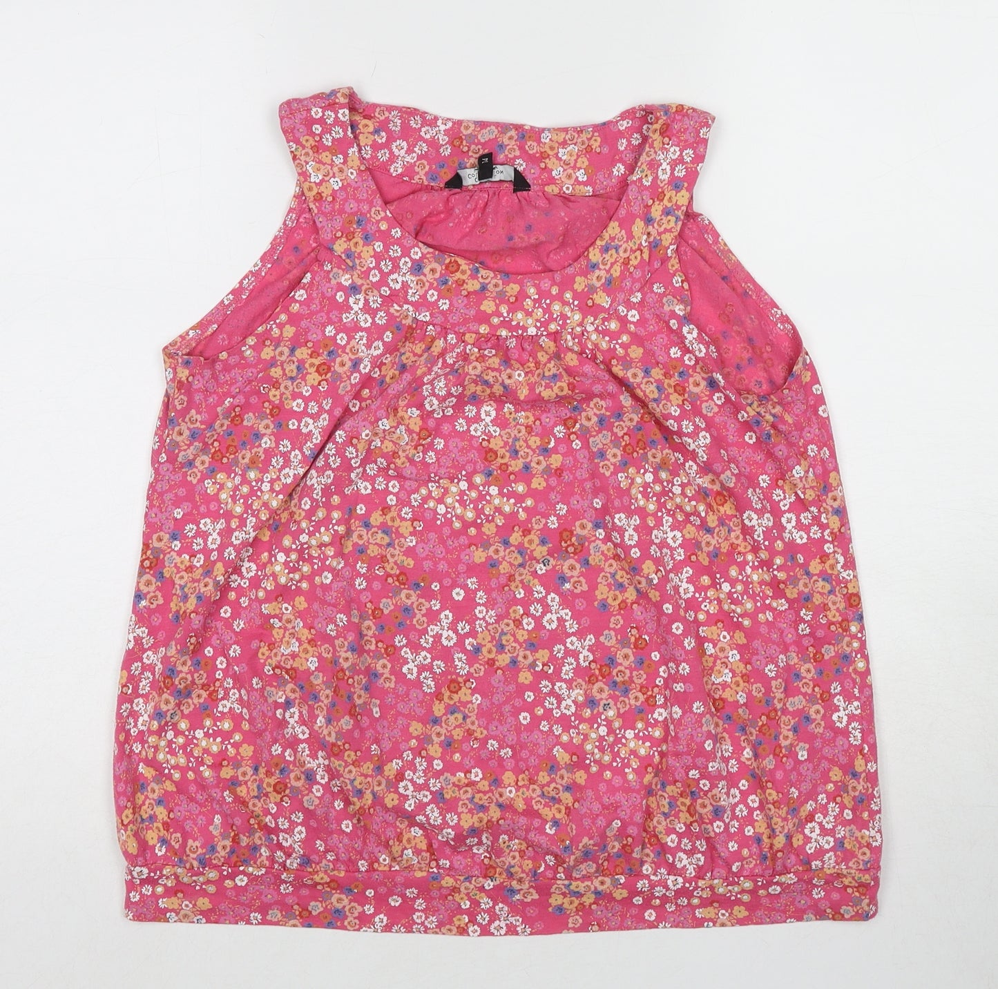 Debenhams Womens Pink Floral Cotton Basic Tank Size 14 Round Neck