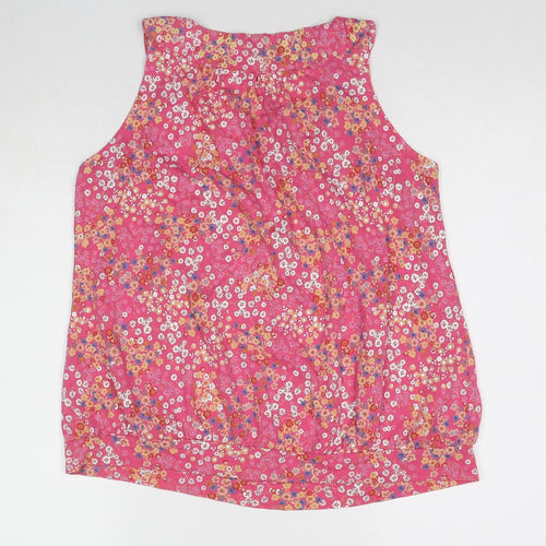 Debenhams Womens Pink Floral Cotton Basic Tank Size 14 Round Neck