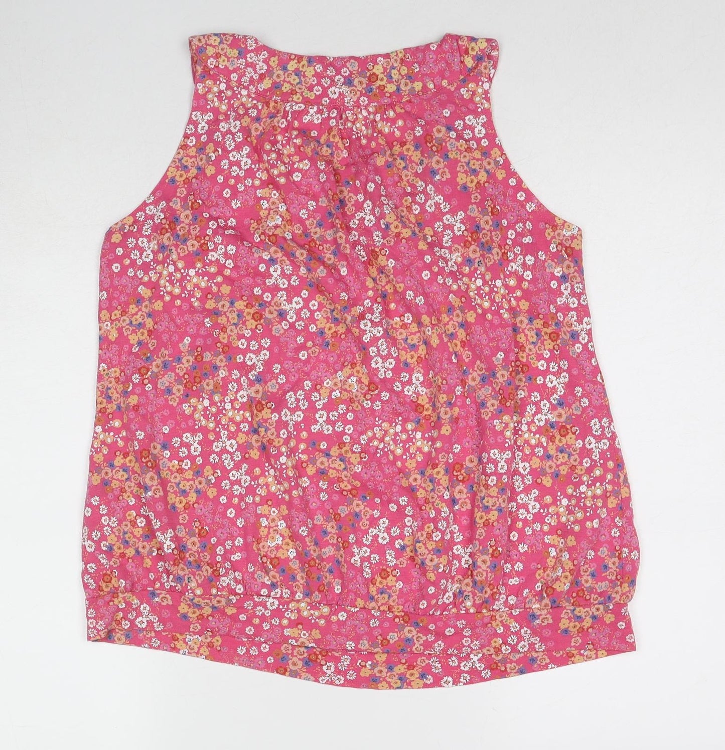 Debenhams Womens Pink Floral Cotton Basic Tank Size 14 Round Neck