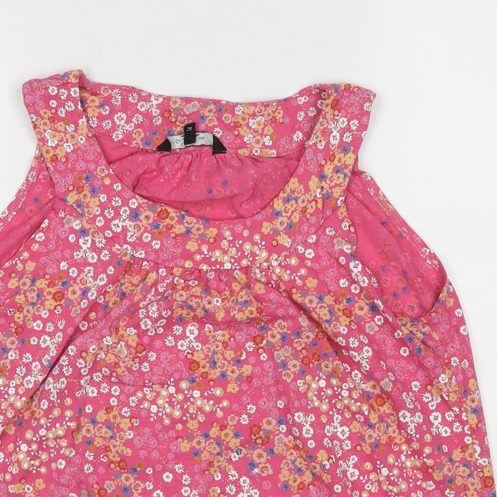 Debenhams Womens Pink Floral Cotton Basic Tank Size 14 Round Neck