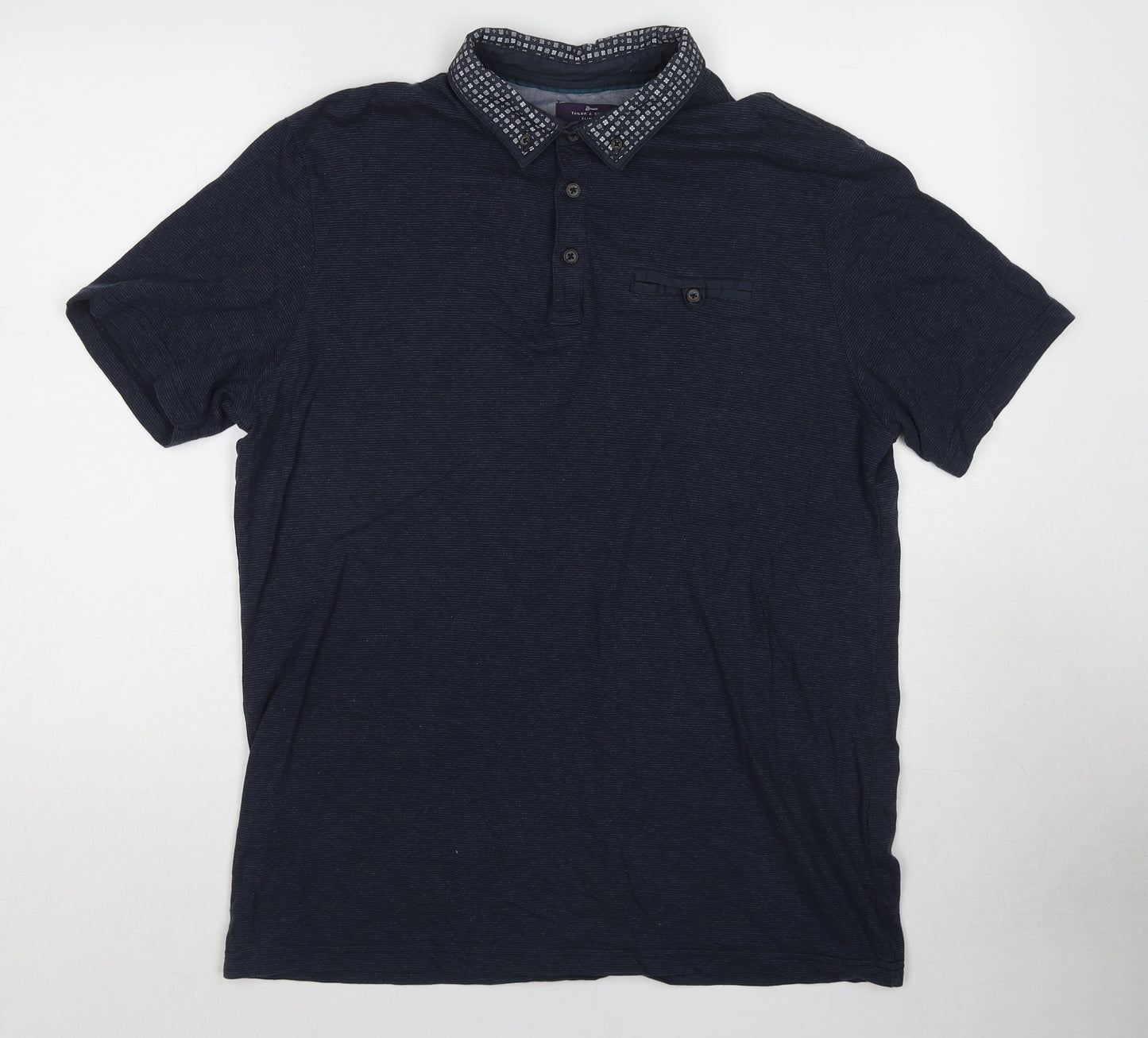 Tailor & Cutter Mens Blue Cotton Polo Size L Collared Pullover