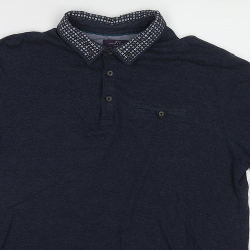 Tailor & Cutter Mens Blue Cotton Polo Size L Collared Pullover