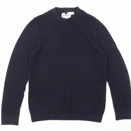 Topman Mens Blue Round Neck Cotton Pullover Jumper Size XS Long Sleeve