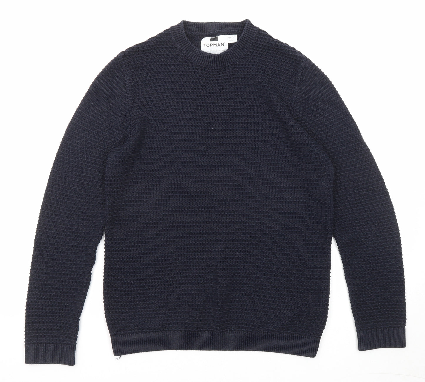 Topman Mens Blue Round Neck Cotton Pullover Jumper Size XS Long Sleeve