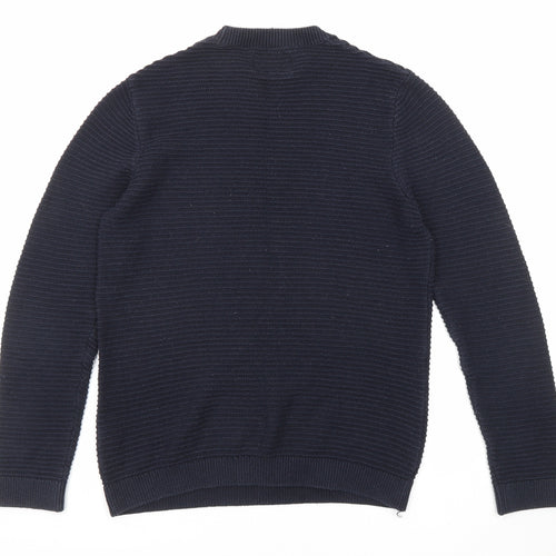 Topman Mens Blue Round Neck Cotton Pullover Jumper Size XS Long Sleeve