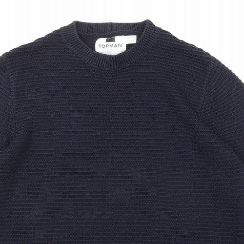 Topman Mens Blue Round Neck Cotton Pullover Jumper Size XS Long Sleeve