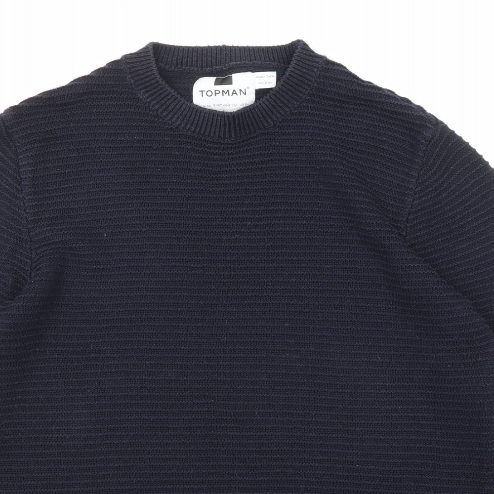 Topman Mens Blue Round Neck Cotton Pullover Jumper Size XS Long Sleeve