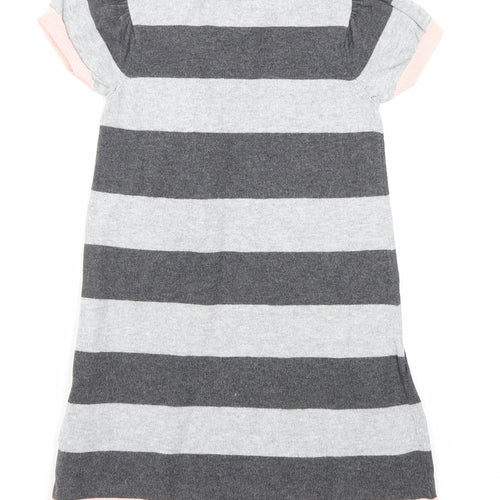 H&M Girls Grey Striped Cotton A-Line Size 3-4 Years Round Neck Pullover
