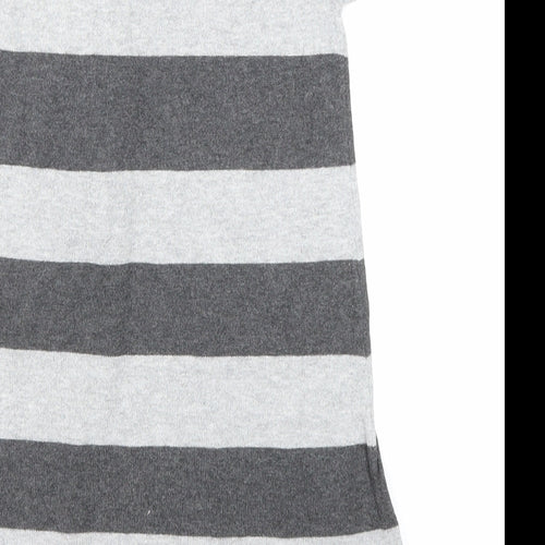 H&M Girls Grey Striped Cotton A-Line Size 3-4 Years Round Neck Pullover