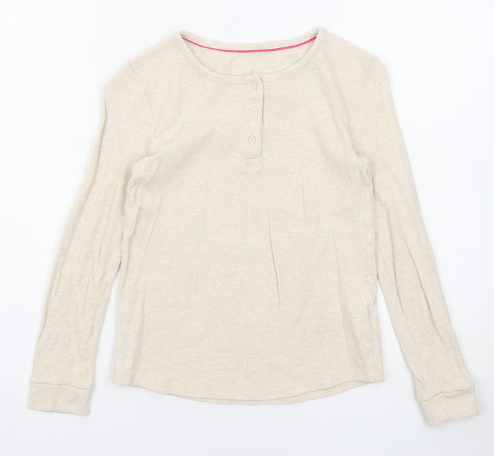 Marks and Spencer Girls Beige Round Neck Cotton Pullover Jumper Size 10-11 Years Pullover
