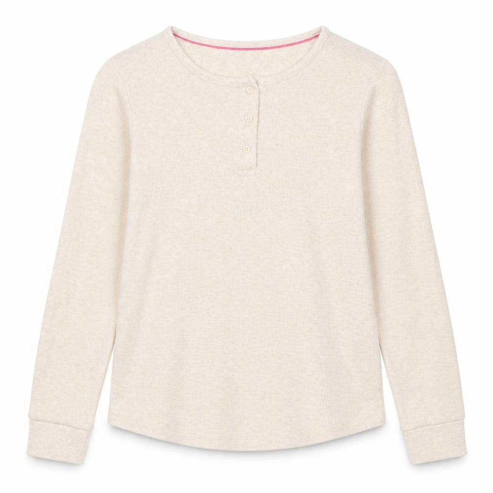 Front view of Marks & Spencer girls’ beige round neck cotton jumper, size 10-11, years pullover