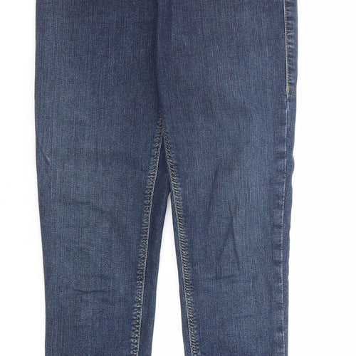 Topshop Womens Blue Cotton Skinny Jeans Size 26 in L30 in Regular Zip - Distressed Hem Look