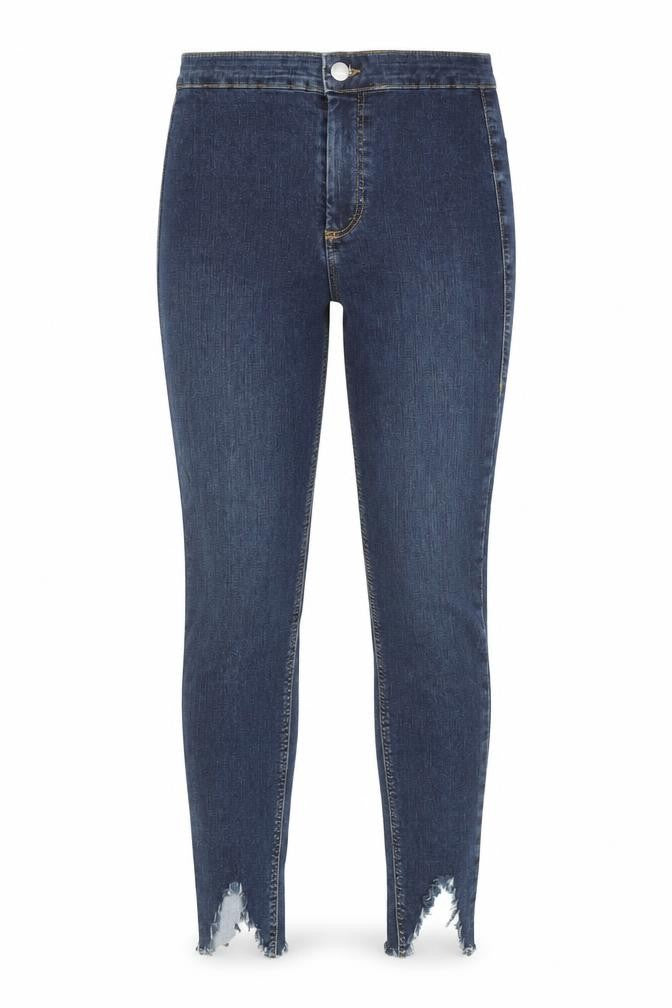Topshop Womens Blue Cotton Skinny Jeans Size 26 in L30 in Regular Zip - Distressed Hem Look