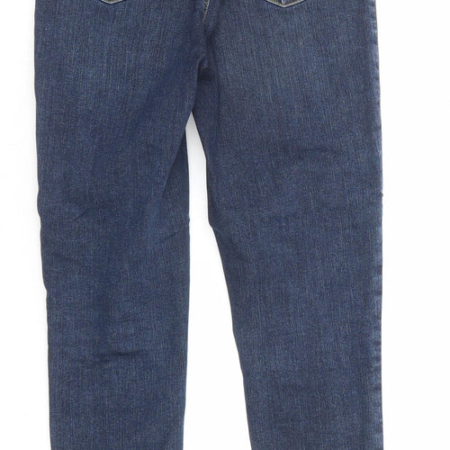 Topshop Womens Blue Cotton Skinny Jeans Size 26 in L30 in Regular Zip - Distressed Hem Look