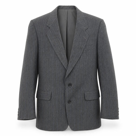 Front view of Classics men’s grey striped polyester jacket suit jacket, size 36, regular