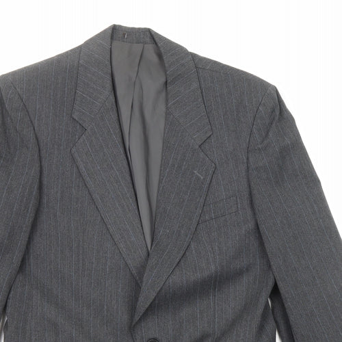 Classic Mens Grey Striped Polyester Jacket Suit Jacket Size 36 Regular