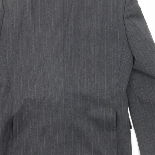 Classic Mens Grey Striped Polyester Jacket Suit Jacket Size 36 Regular