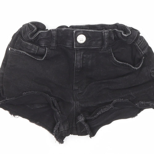 River Island Girls Black Cotton Cut-Off Shorts Size 9-10 Years Regular Zip