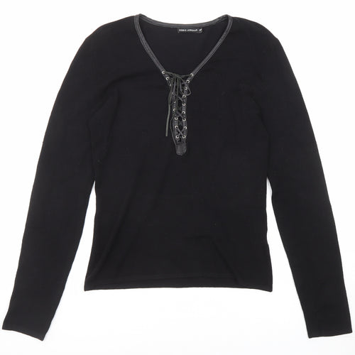Debbie Morgan Womens Black V-Neck Viscose Pullover Jumper Size S - Size S-M