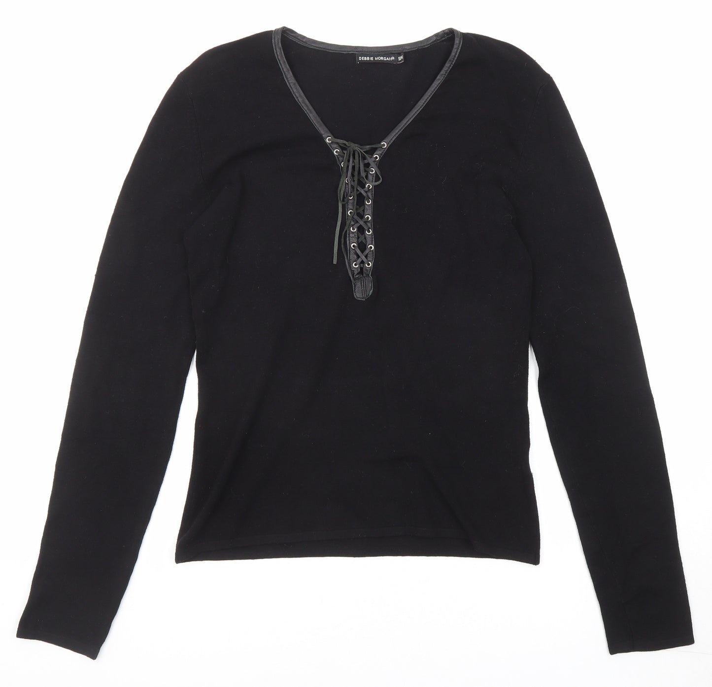 Debbie Morgan Womens Black V-Neck Viscose Pullover Jumper Size S - Size S-M