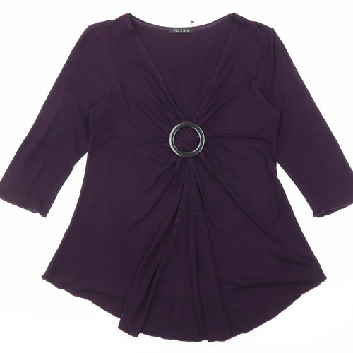 Fosby Womens Purple Viscose Basic Blouse Size 16 V-Neck