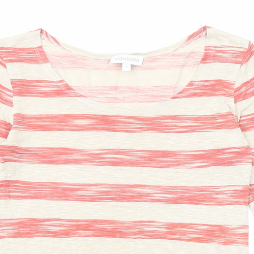Monsoon Womens Red Striped Viscose Basic Blouse Size S Round Neck