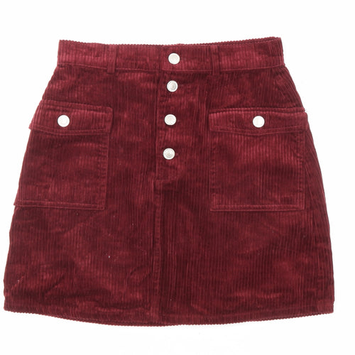 Denim & Co. Womens Red Cotton A-Line Skirt Size 8 Button