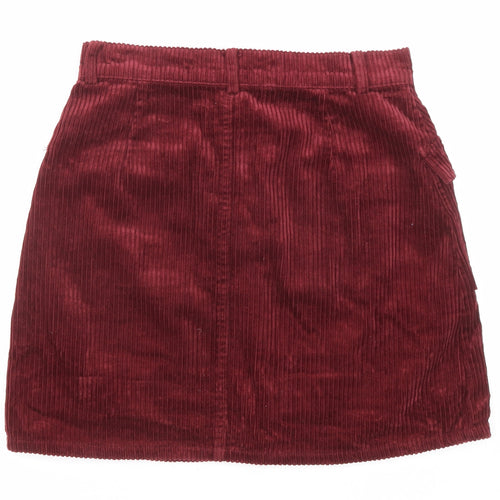 Denim & Co. Womens Red Cotton A-Line Skirt Size 8 Button